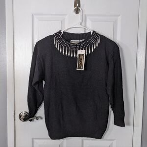 NWT Vintage 80s Anytime Glitz Silk and Angora Beaded Embellished Sweater‎ Size M